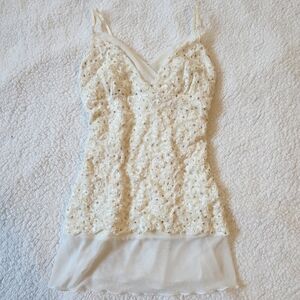 Kiwi adorable white cream lace glitter top camisole
